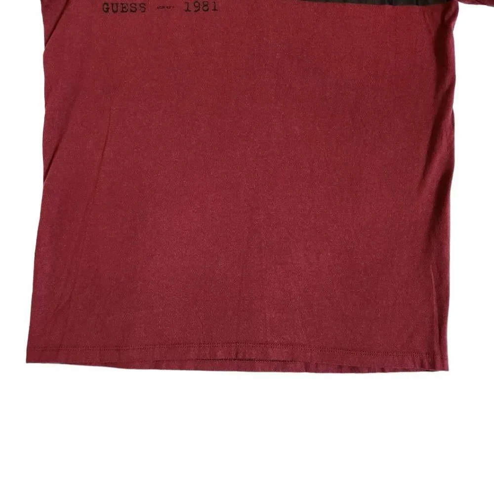 Guess burgundy red black v neck short sleeve t shirt sz M - Picture 5 of 11